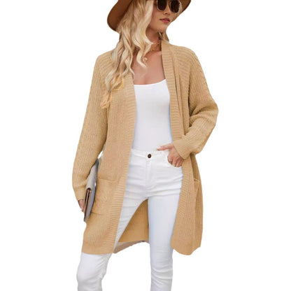 Women's Casual Knit Cardigan with Cable Pattern and Pockets