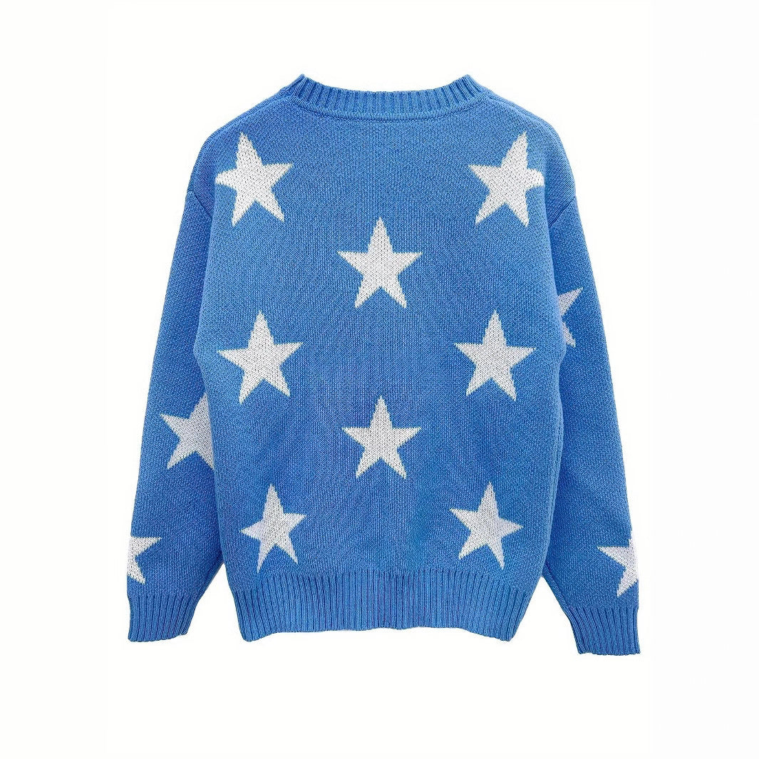 Women's Casual Sweater with Modern Star Pattern