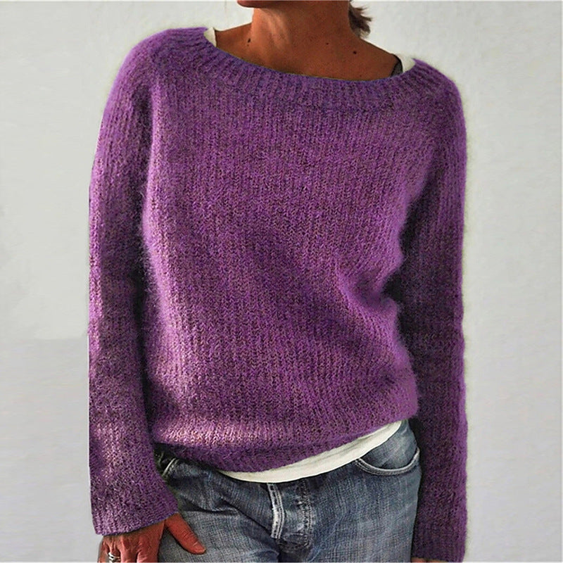 Women's Casual Sweater with Round Neck and Relaxed Fit