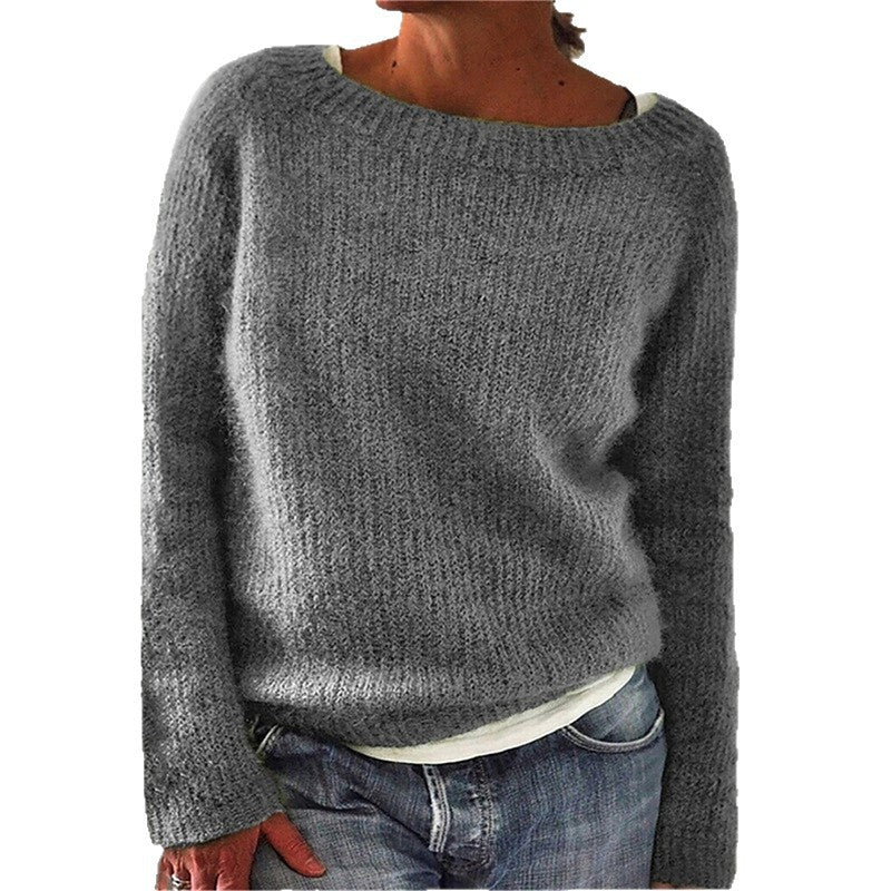 Women's Casual Sweater with Round Neck and Relaxed Fit