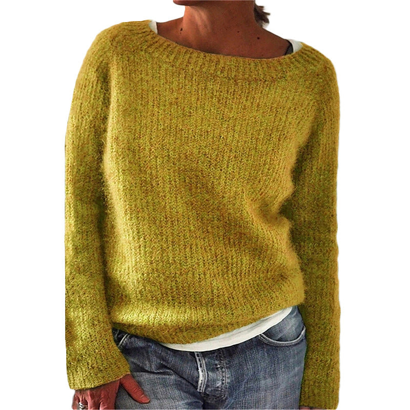 Women's Casual Sweater with Round Neck and Relaxed Fit
