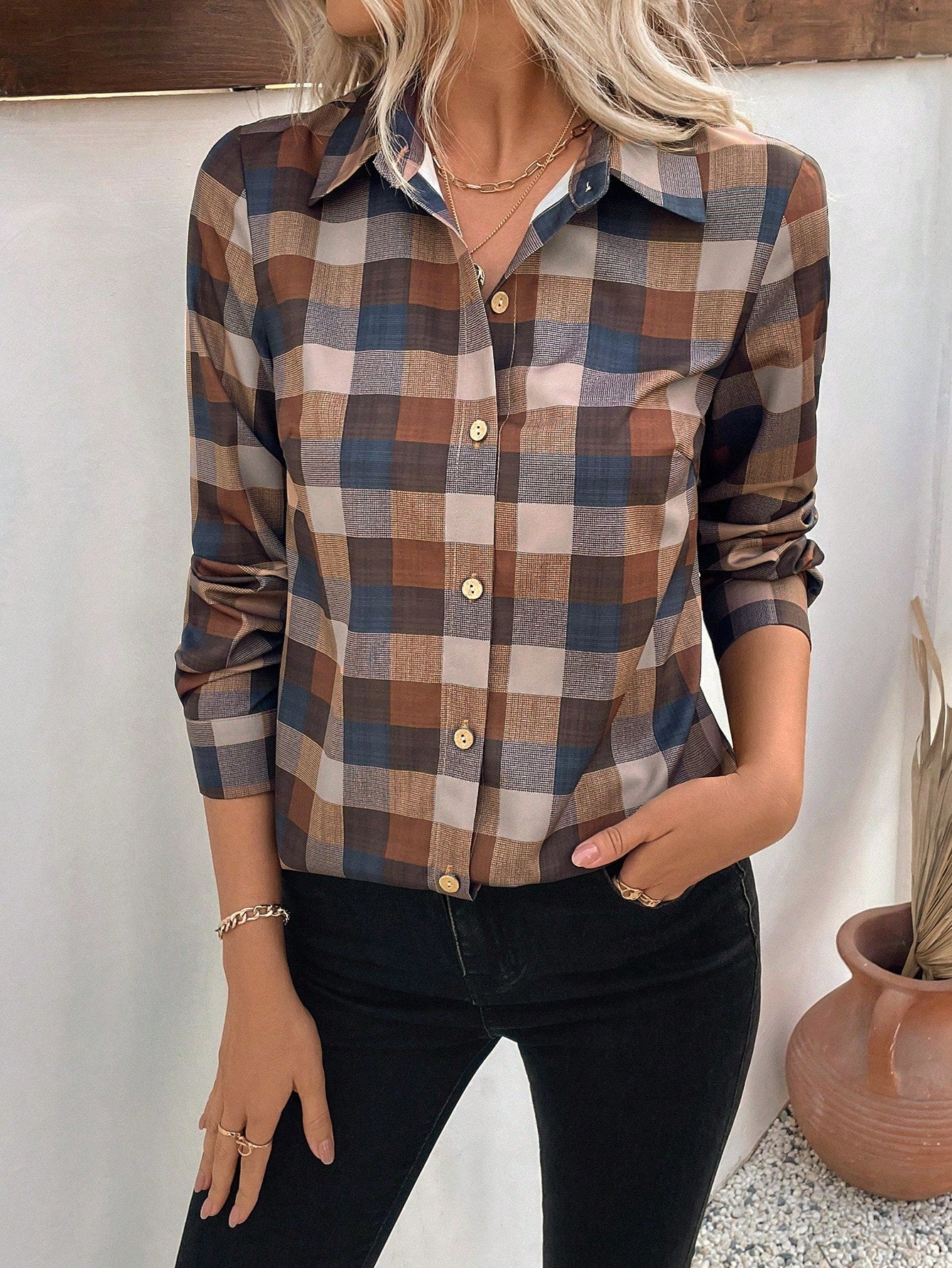 Women's Checkered Shirt with Long Sleeve