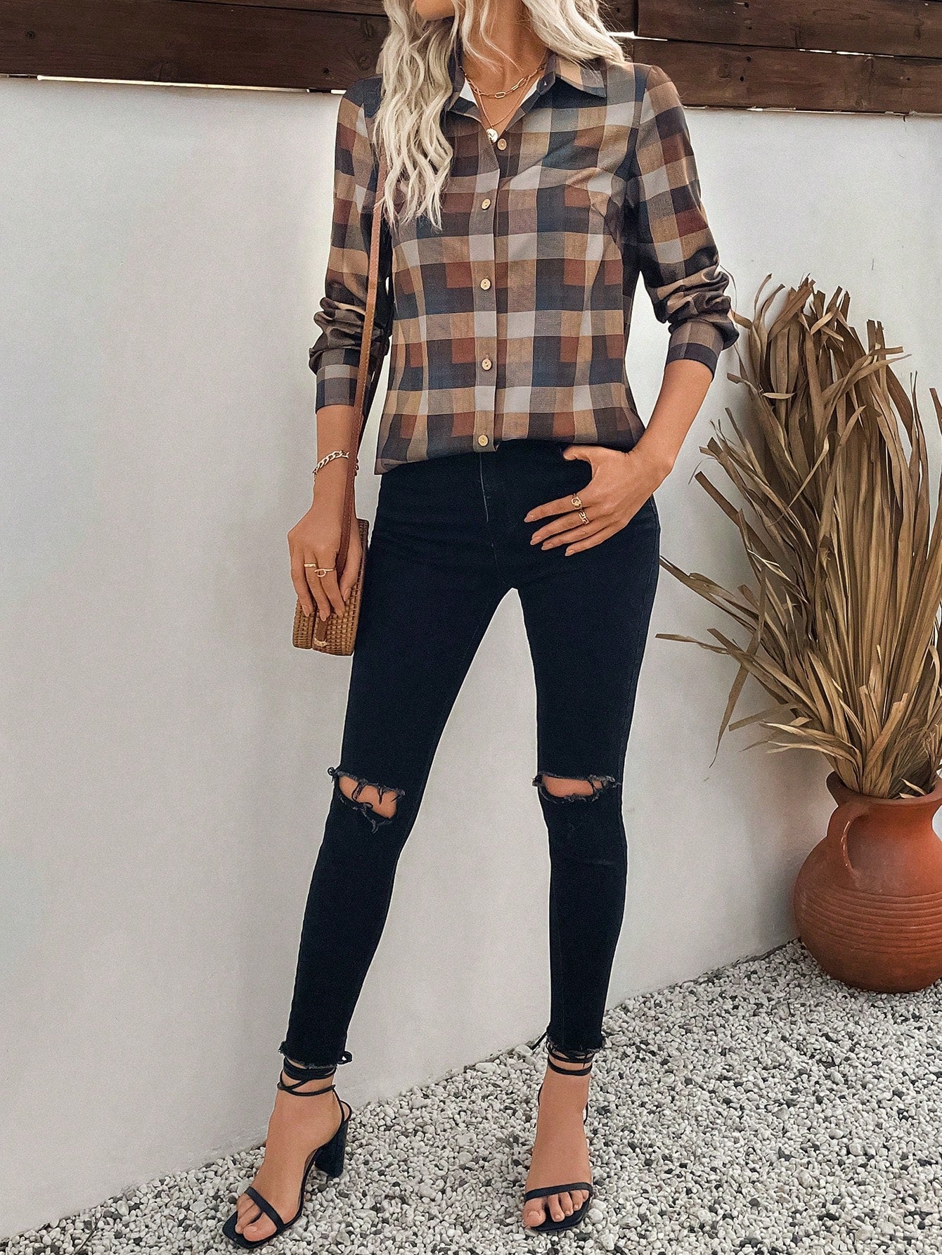 Women's Checkered Shirt with Long Sleeve