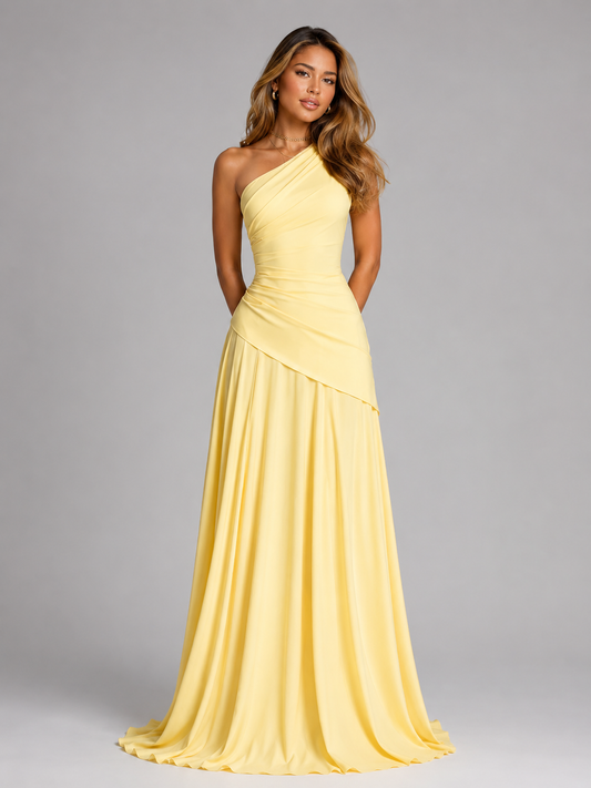 Women's Chiffon Maxi Dress with One Shoulder Design