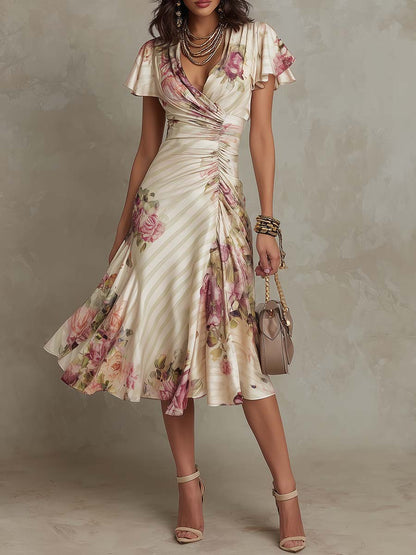 Women's Chiffon Midi Dress with Wrap Fit