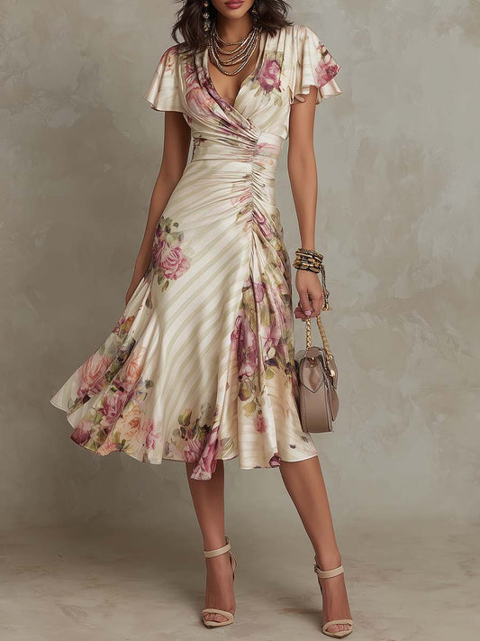 Women's Chiffon Midi Dress with Wrap Fit