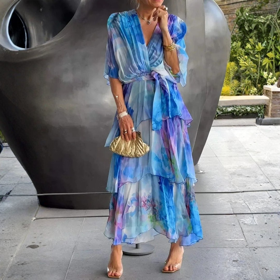 Women's Chiffon Wrap Dress with Delicate Print