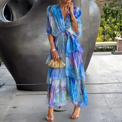 Women's Chiffon Wrap Dress with Delicate Print