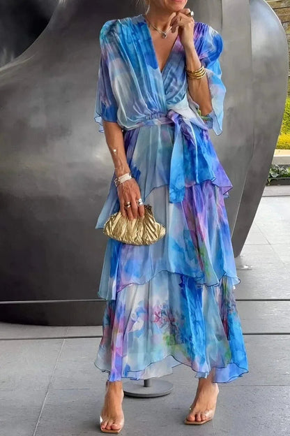 Women's Chiffon Wrap Dress with Delicate Print