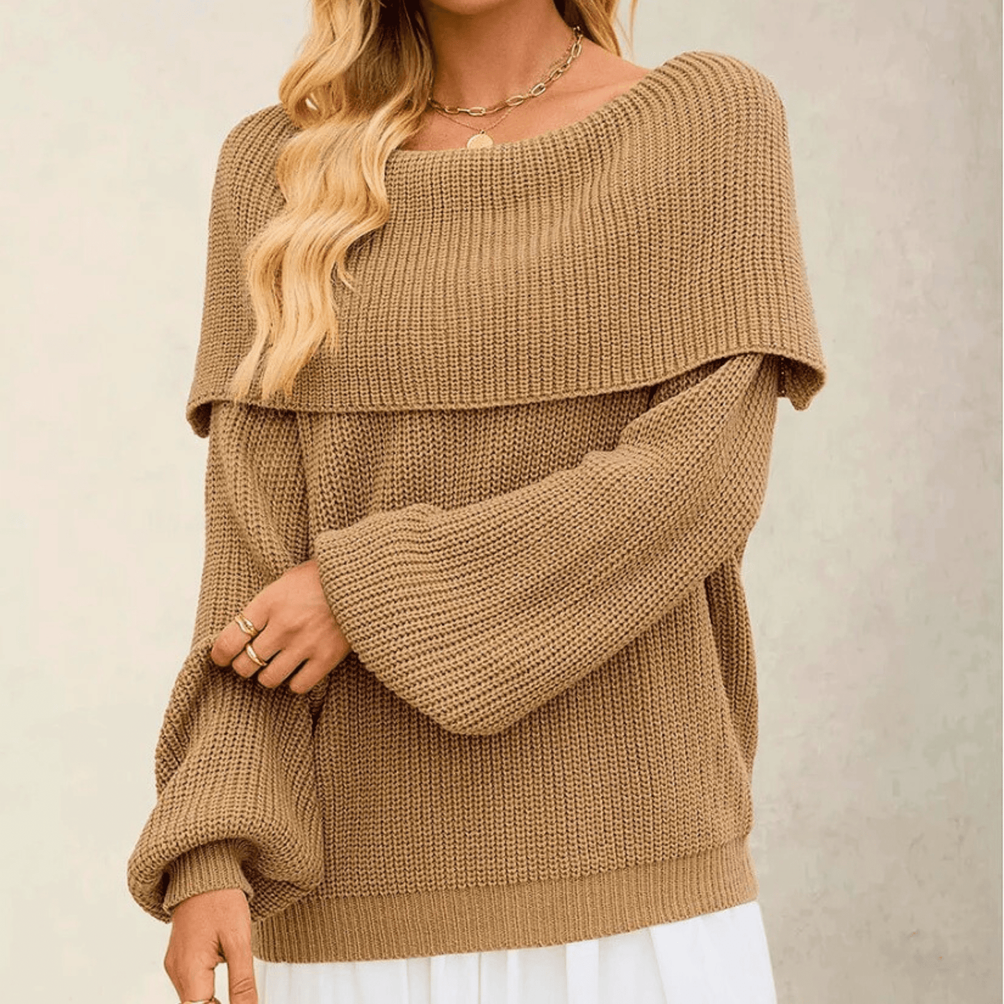 Women's Chunky Knit Jumper with Off-Shoulder Design for Elegant Comfort