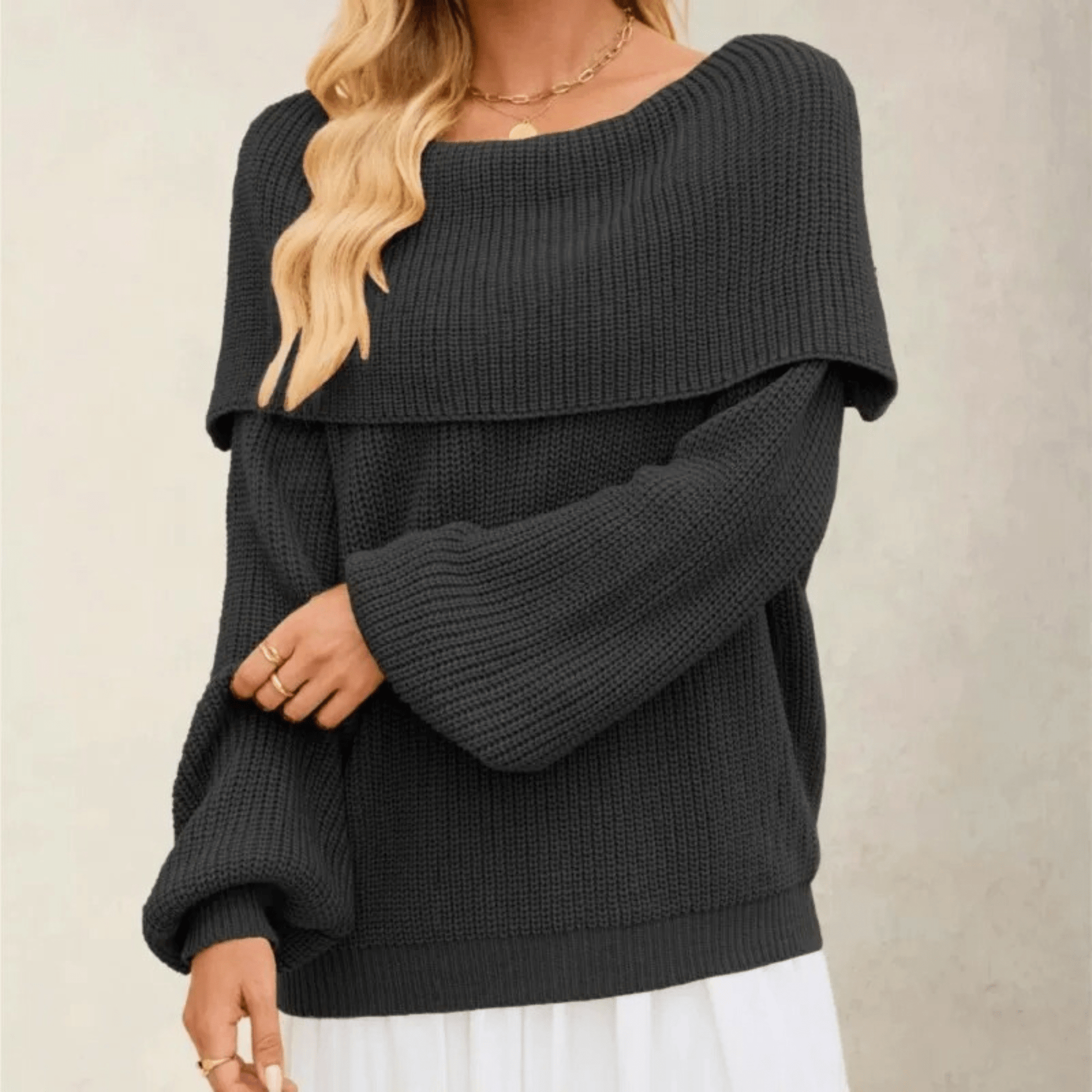 Women's Chunky Knit Jumper with Off-Shoulder Design for Elegant Comfort
