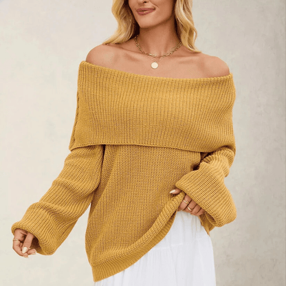 Women's Chunky Knit Jumper with Off-Shoulder Design for Elegant Comfort