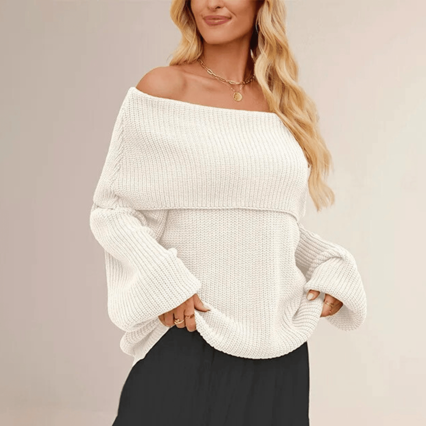 Women's Chunky Knit Jumper with Off-Shoulder Design for Elegant Comfort