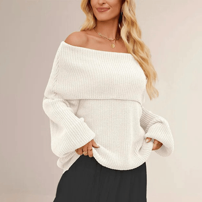 Women's Chunky Knit Jumper with Off-Shoulder Design for Elegant Comfort