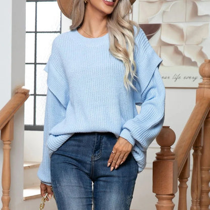 Women's Chunky Knit Jumper with Ribbed Balloon Sleeves, Cosy Fit