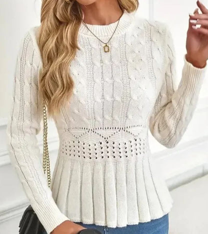 Women's Chunky Knit Jumper with Ribbed Peplum Cut for Elegant Comfort