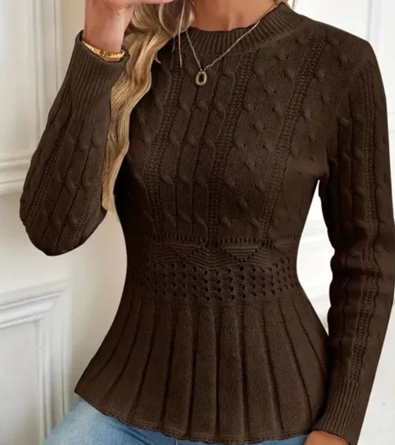Women's Chunky Knit Jumper with Ribbed Peplum Cut for Elegant Comfort