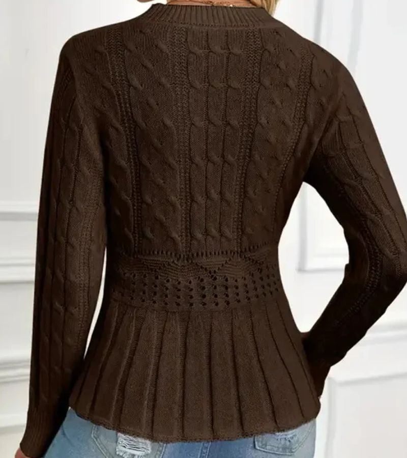 Women's Chunky Knit Jumper with Ribbed Peplum Cut for Elegant Comfort