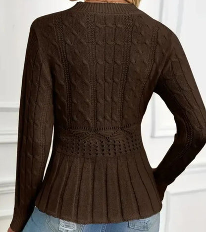 Women's Chunky Knit Jumper with Ribbed Peplum Cut for Elegant Comfort