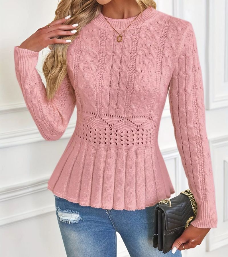 Women's Chunky Knit Jumper with Ribbed Peplum Cut for Elegant Comfort