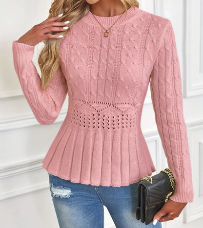 Women's Chunky Knit Jumper with Ribbed Peplum Cut for Elegant Comfort