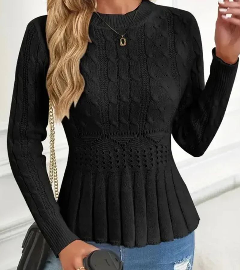 Women's Chunky Knit Jumper with Ribbed Peplum Cut for Elegant Comfort