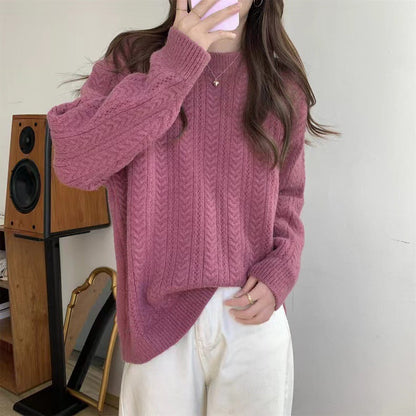 Women's Chunky Knit Sweater with Modern Cable Design