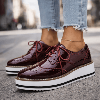 Women's Chunky Platform Brogue Shoes with Cushioned Sole
