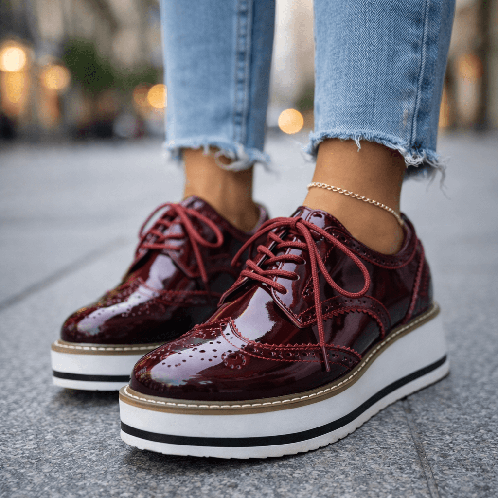 Women's Chunky Platform Brogue Shoes with Cushioned Sole
