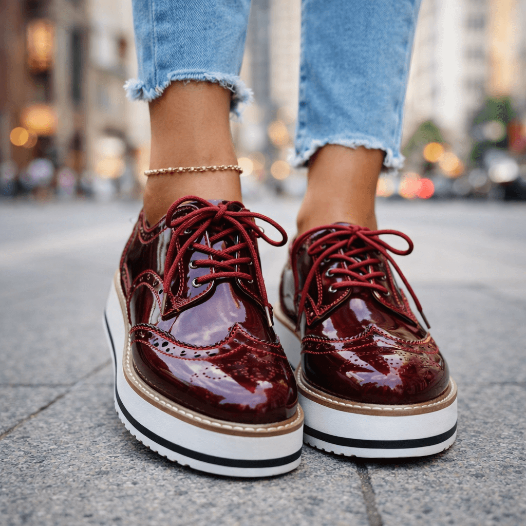 Women's Chunky Platform Brogue Shoes with Cushioned Sole