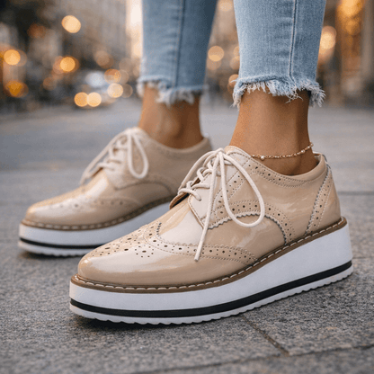 Women's Chunky Platform Brogue Shoes with Cushioned Sole