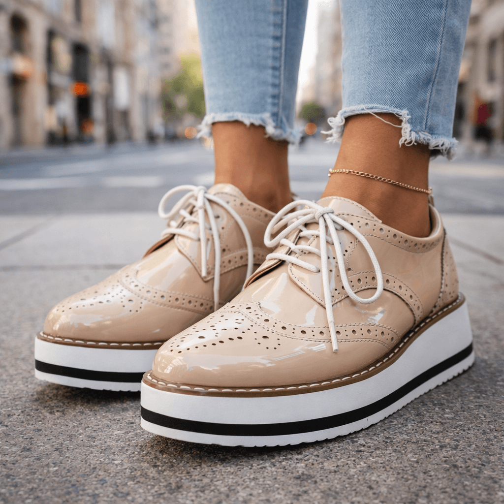 Women's Chunky Platform Brogue Shoes with Cushioned Sole