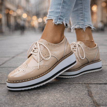 Women's Chunky Platform Brogue Shoes with Cushioned Sole