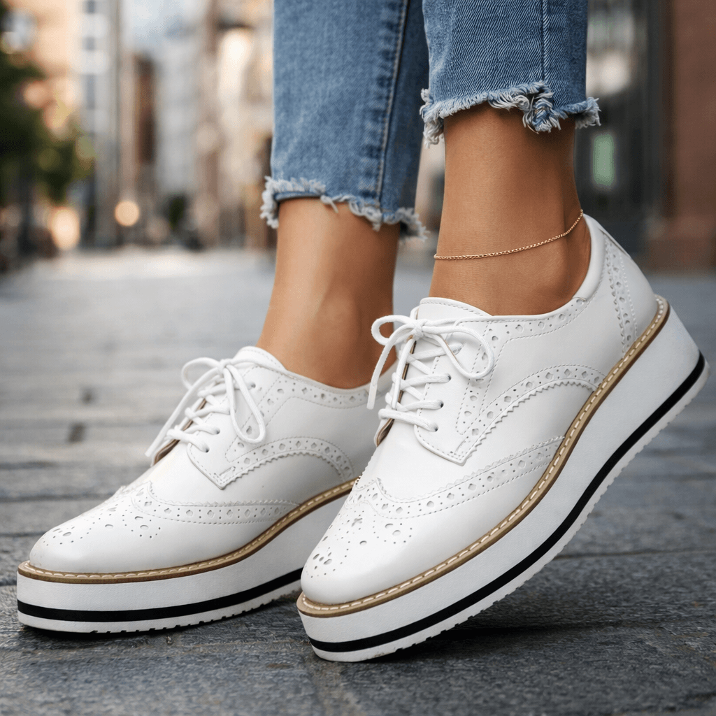 Women's Chunky Platform Brogue Shoes with Cushioned Sole