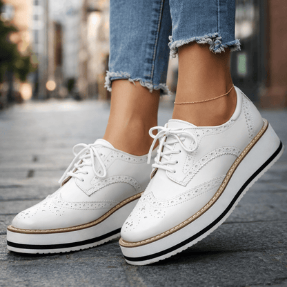Women's Chunky Platform Brogue Shoes with Cushioned Sole