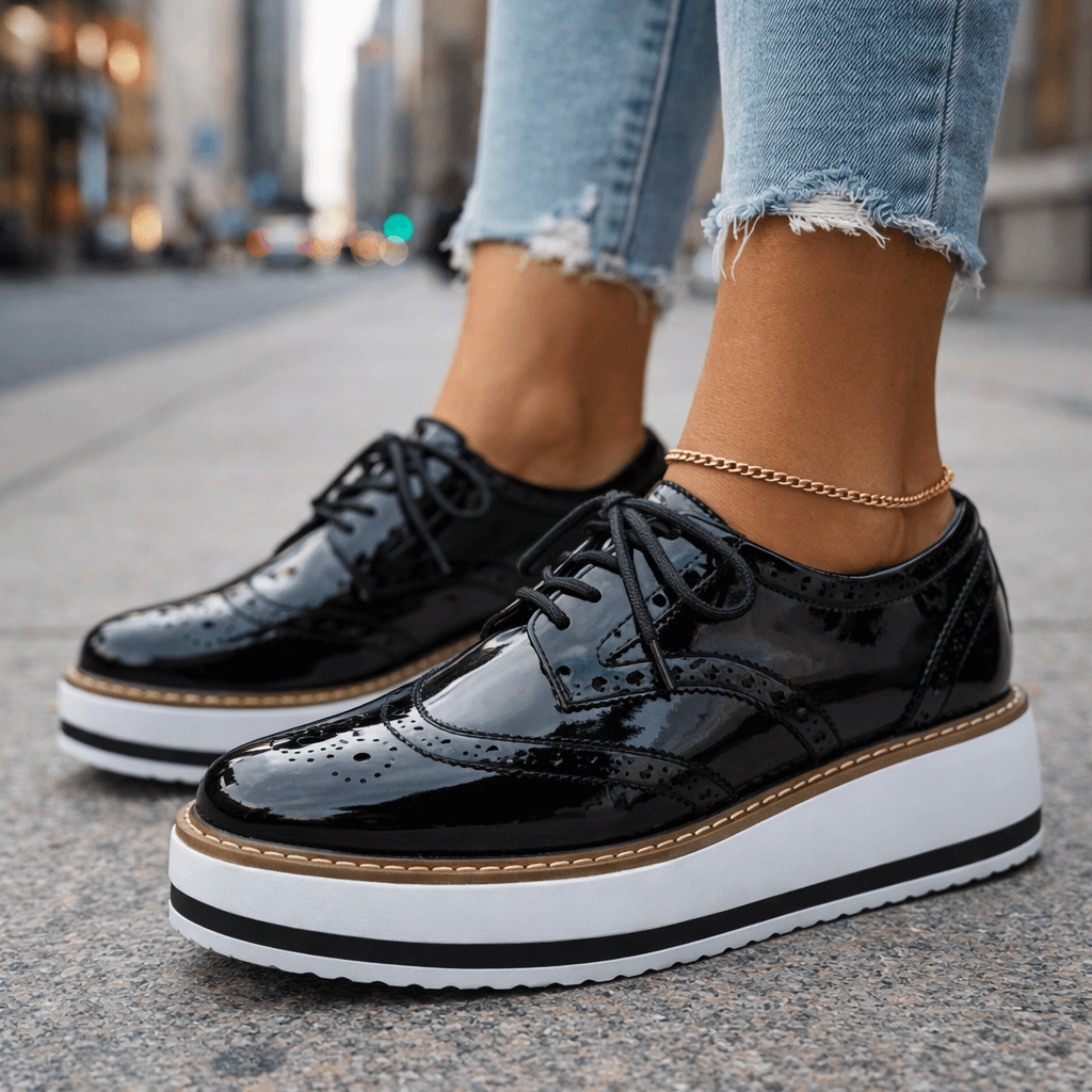 Women's Chunky Platform Brogue Shoes with Cushioned Sole