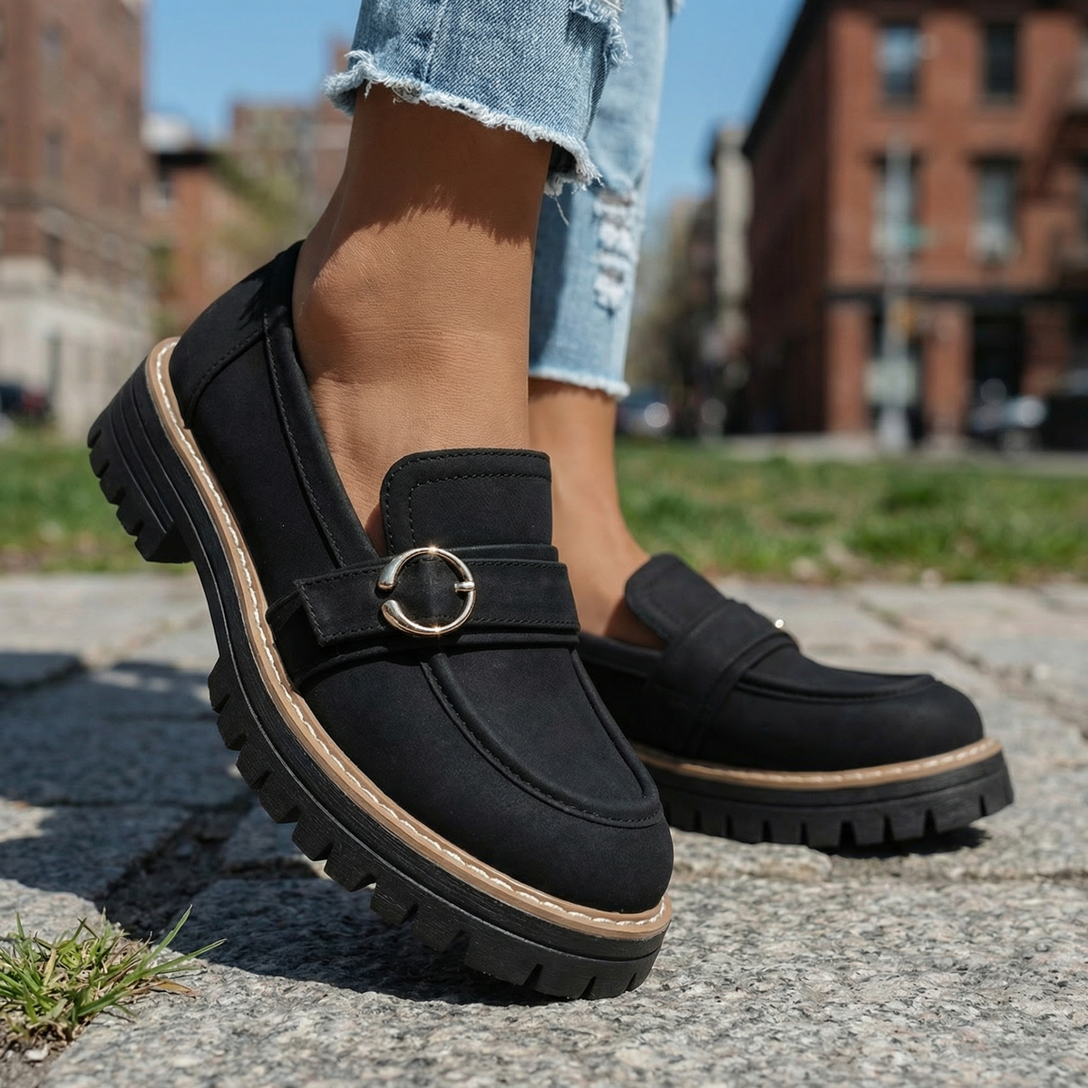 Women's Chunky Platform Loafers with Cushioned Insole