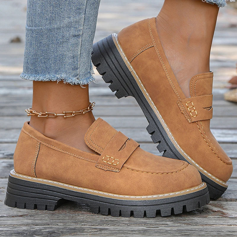 Women's Chunky Platform Loafers with Padded Cushioned Insole