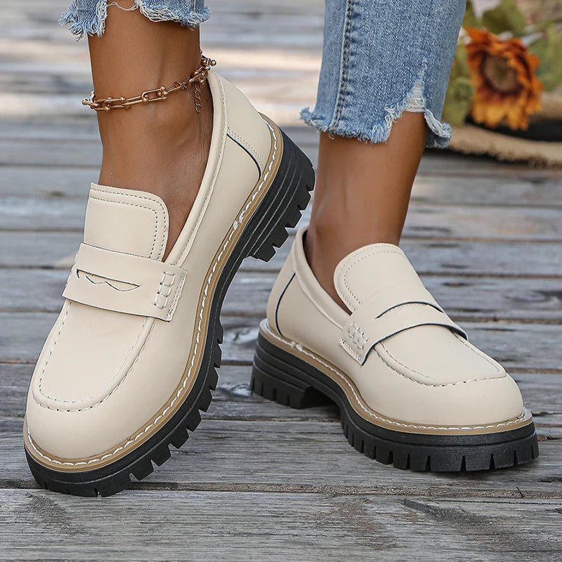 Women's Chunky Platform Loafers with Padded Cushioned Insole