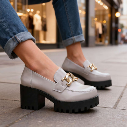 Women's Chunky Sole Loafers with Gold Chain Detail