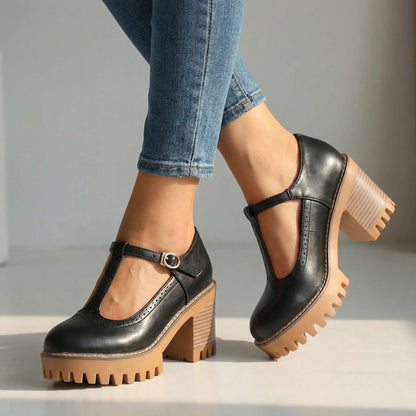 Women's Chunky T-Strap Heels with Block Heel