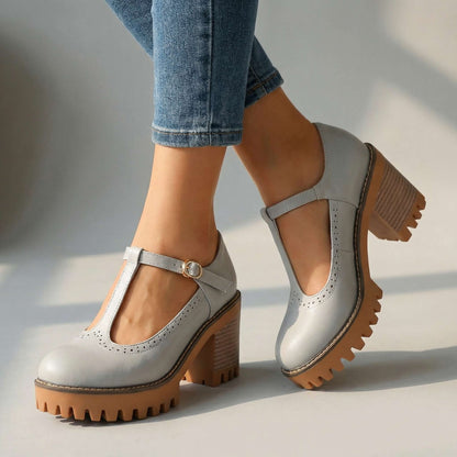 Women's Chunky T-Strap Heels with Block Heel