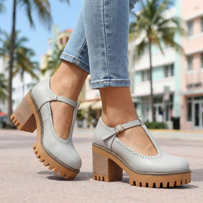 Women's Chunky T-Strap Heels with Block Heel