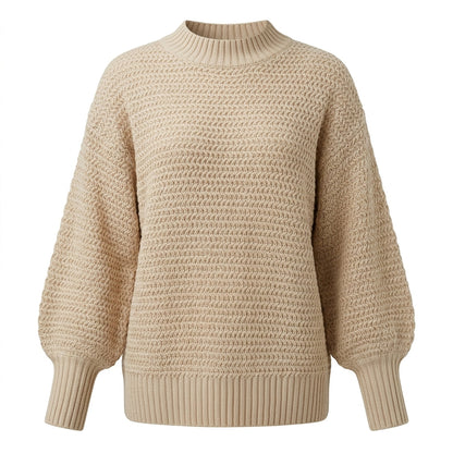 Women's Chunky Waffle Knit Jumper with Oversized Mock Neck