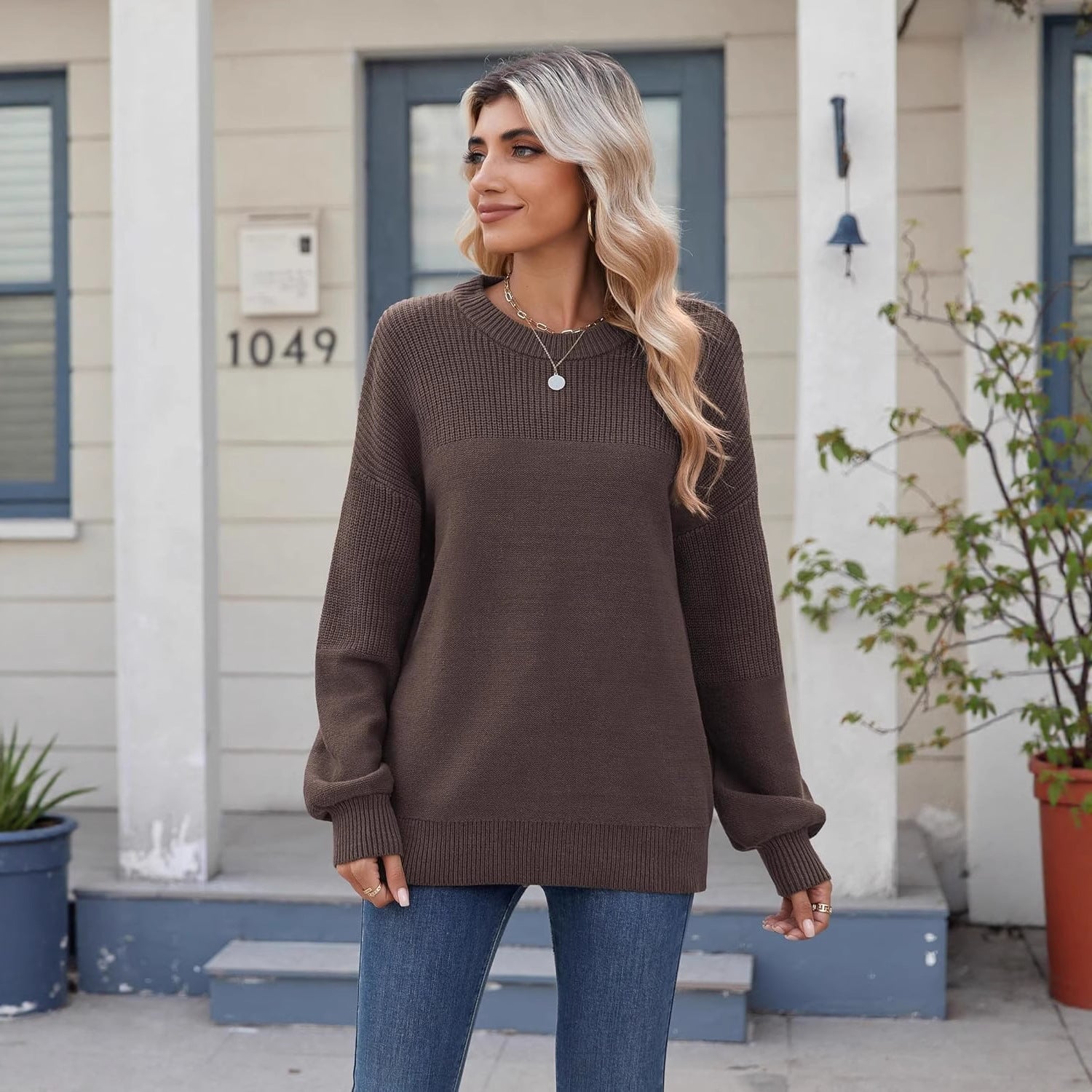 Women's Color Block Sweater with Loose Fit