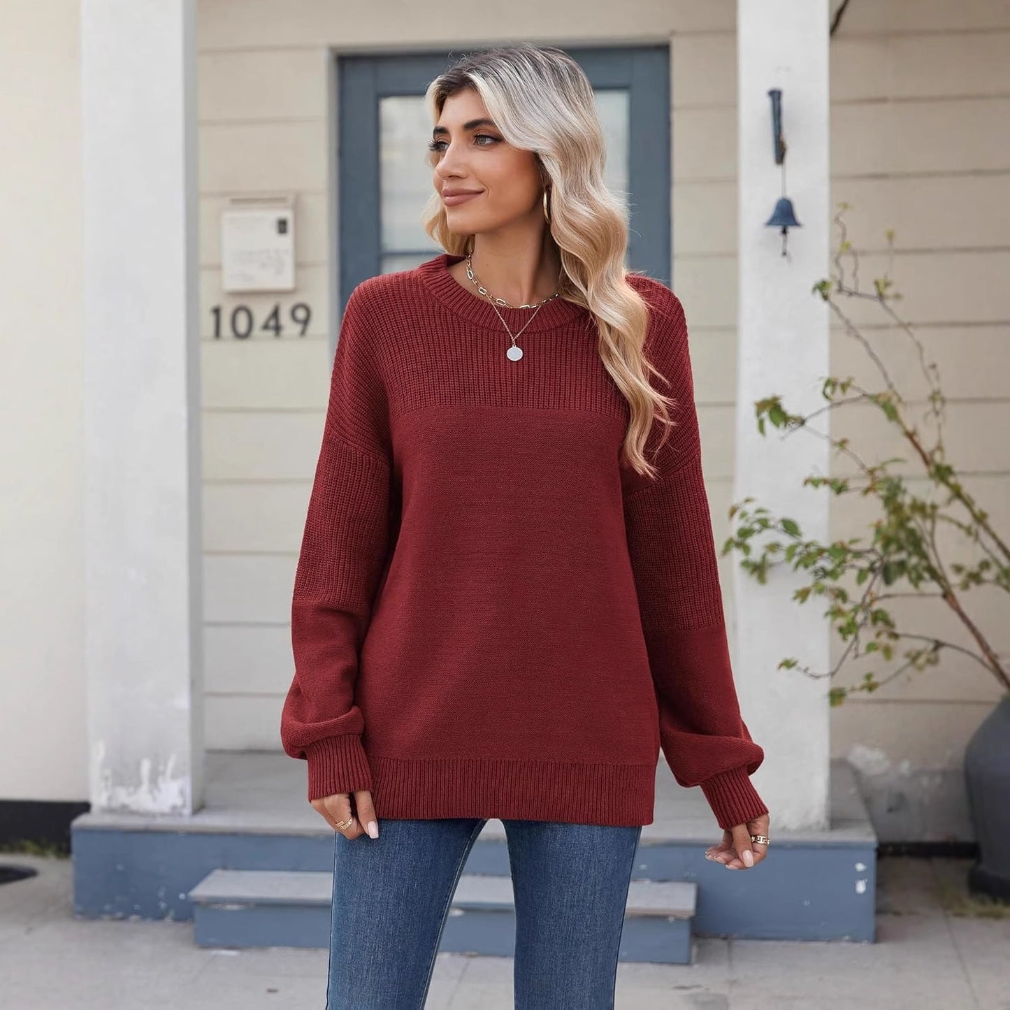 Women's Color Block Sweater with Loose Fit