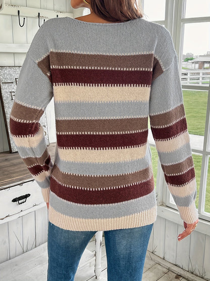 Women's Colourful Crew Neck Jumper with Drop Shoulders - Cosy Knit