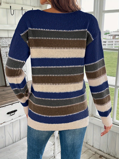 Women's Colourful Crew Neck Jumper with Drop Shoulders - Cosy Knit