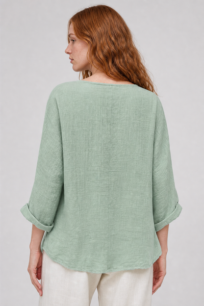 Women's Cotton Button-Front Top with V-Neck