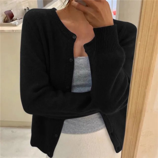 Women's Cropped Cardigan in Soft Brushed Knit for Effortless Style